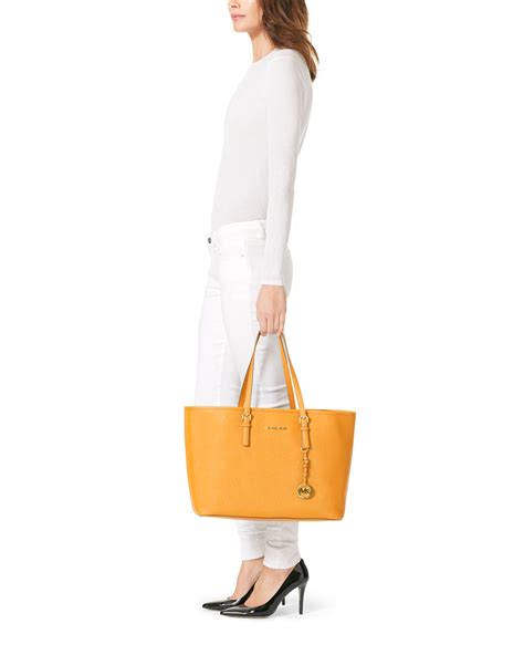 buy online michael kors neoprene jet set yellow tote bag|michael kors packable tote.